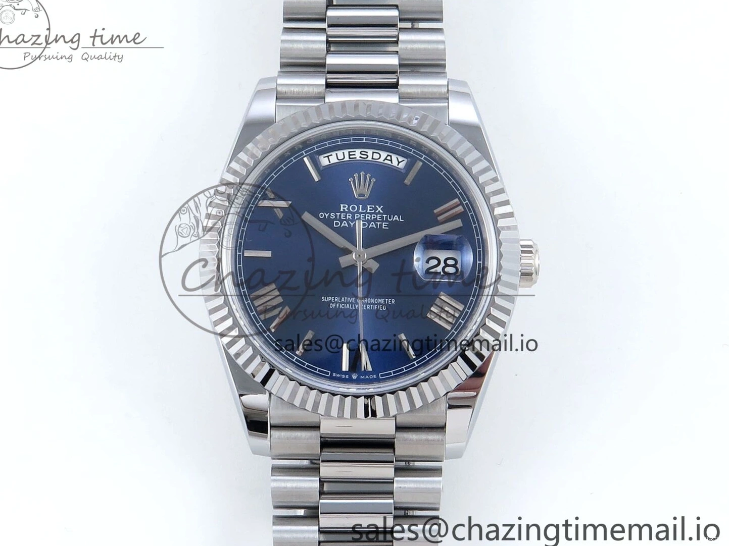 MiroTime 0219 Youthful Day Date 40 SS 228239 Noob 1:1 Best Edition Blue Roman Dial on President Bracelet A2836 (Gain Weight) 812